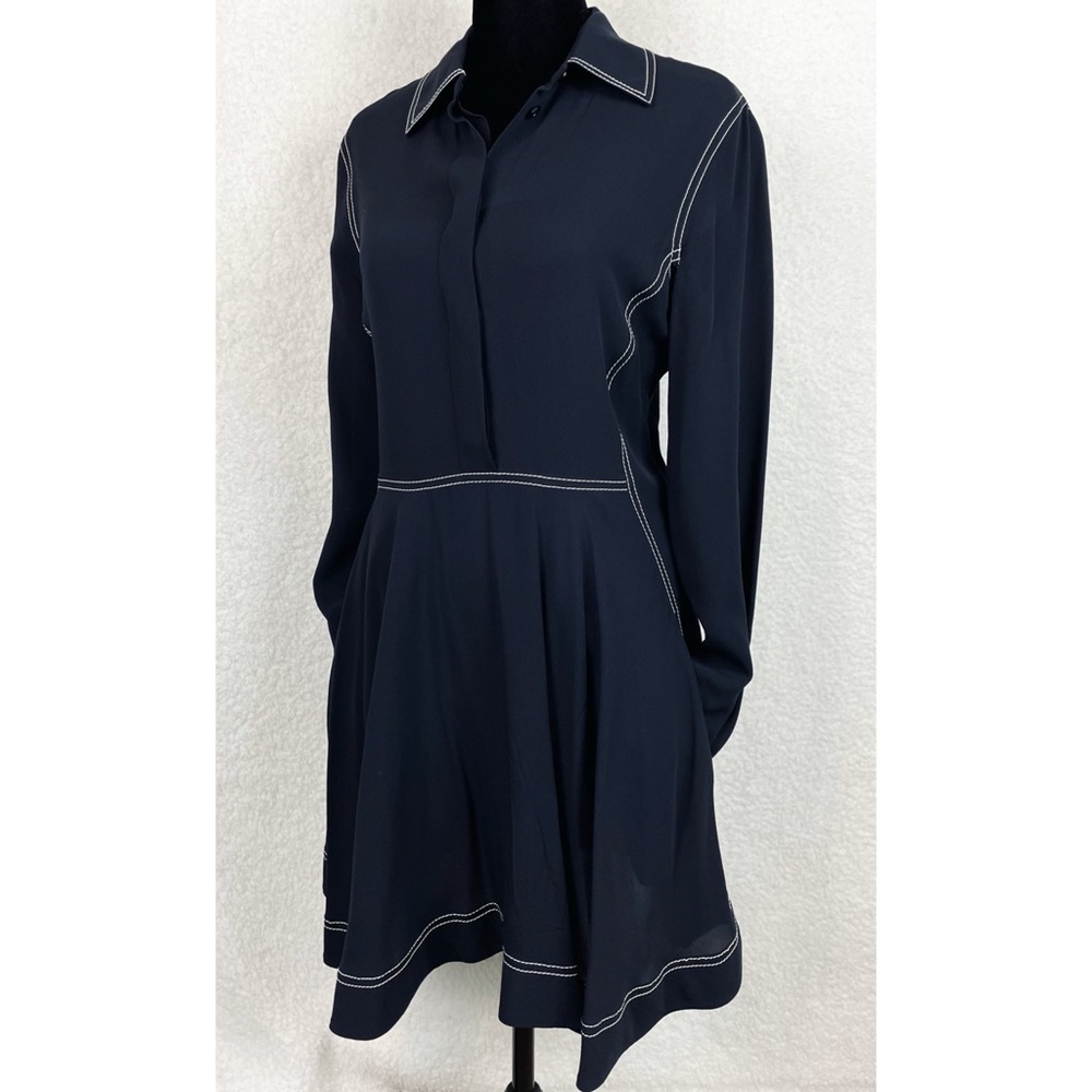 STELLA MCCARTNEY • 100% Silk Navy Contrast-Stitch Collared Mini Dress, S - Picture 13 of 16